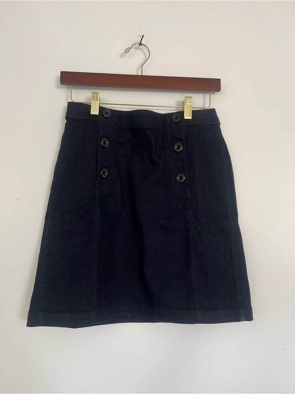 LOFT Stretchy Denim Button-Detail Mini Skirt